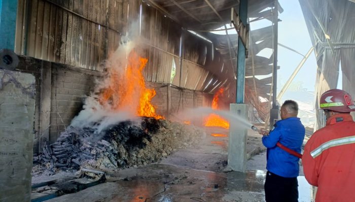 Kebakaran Pabrik Tikar di Binjai, Mobil Damkar Langkat Diturunkan Bantu Padamkan Api