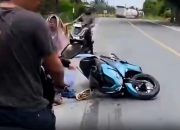 Motor Terjatuh Saat Menyalip Truk Tangki di Brandan Langkat, Dua Orang Terluka