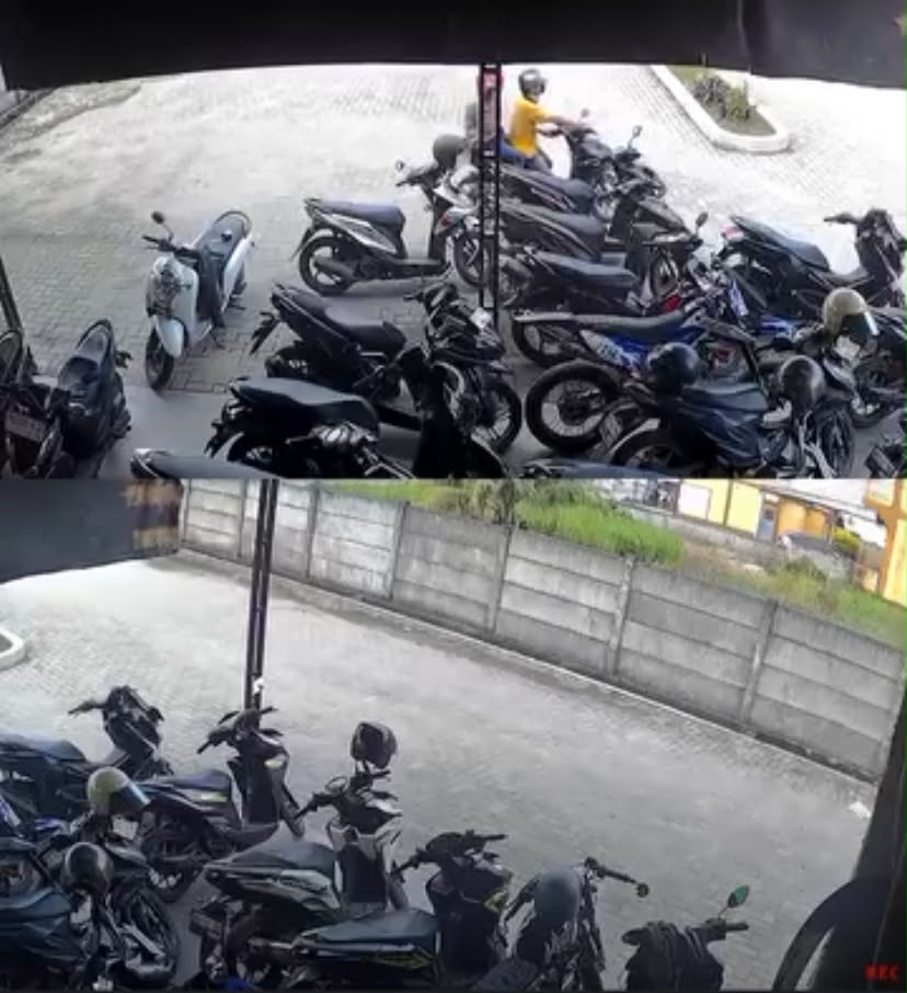 Terekam CCTV, Dua Orang Diduga Hendak Curi Motor di Stabat